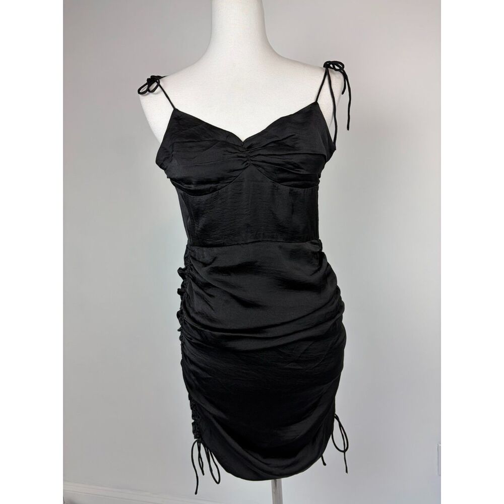 Sabo Skirt Elena Draw Mini Dress XS Satin Ruched Coquette Slip LBD 90s Vamp